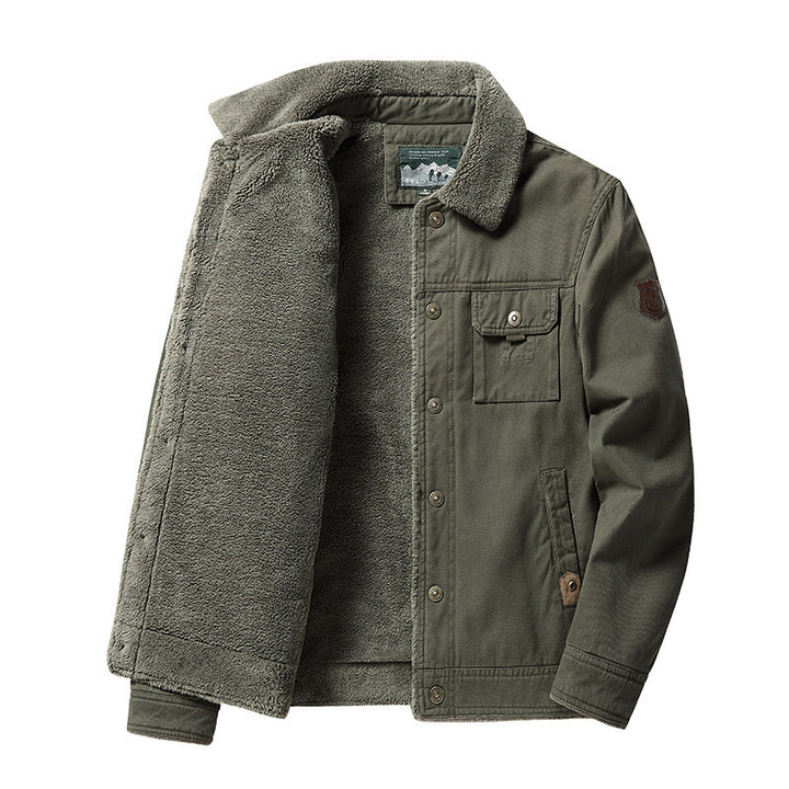 Herren gefütterte Canvas‑Blousonjacke mit vollem Sherpa‑Innenfutter und Pattentaschen Drune