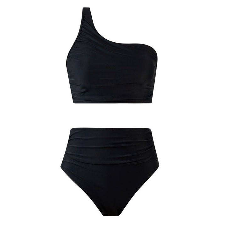 Damen Bikini-Set mit elegantem asymmetrischen Oberteil und hohem Taillenslip Drune