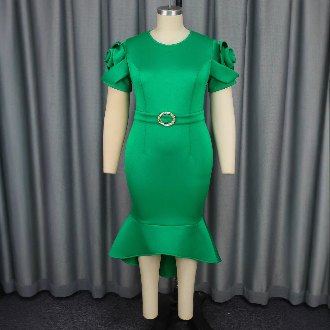 Damen figurbetontes Abendkleid mit Rüschensäumen und schickem Gürtel Drune