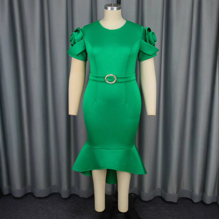 Damen figurbetontes Kleid mit voluminösen Ärmeln und tailliertem Gürteldetail Drune