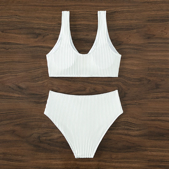 Damen Hochgeschnittener Bikini mit elegantem Rippendesign und moderner Schnalle Drune