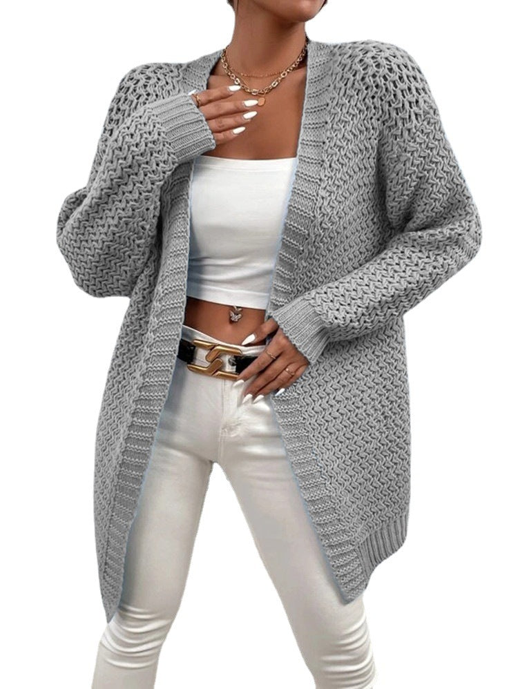 Damen Offener Strickcardigan mit luftiger Struktur und weitem Schnitt Drune