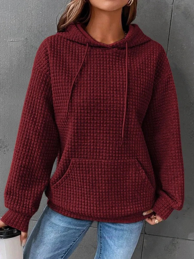Damen lässiger Hoodie mit strukturierter Oberfläche und praktischer Kängurutasche Drune