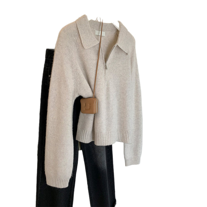 Damen Modischer Pulli mit Stehkragen und Reißverschluss Drune