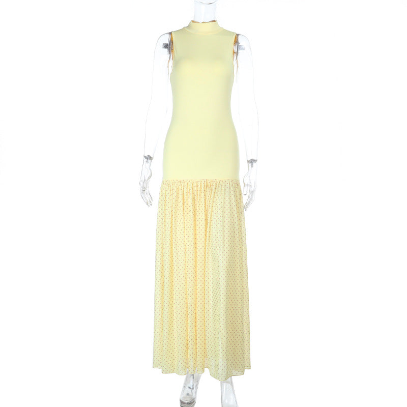 Damen Maxikleid mit ärmellosem Oberteil und romantischem Rüschensaum Drune