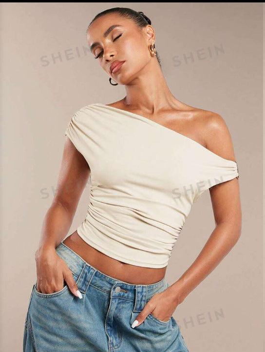 Damen Asymmetrisches Crop-Top mit elegantem Wellendesign und raffiniertem Schnitt Drune