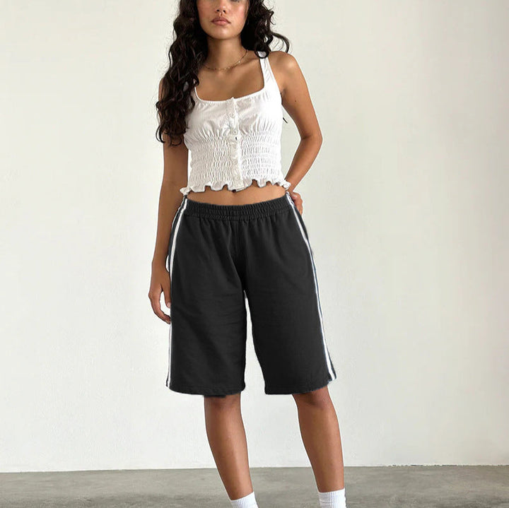 Damen lässige Sport-Bermudashorts mit seitlichen Streifen Drune