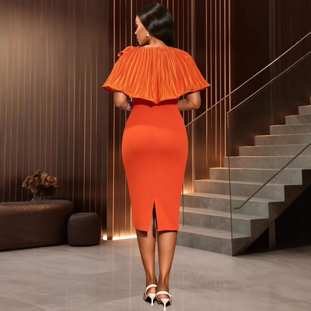Damen figurbetontes Cocktailkleid mit drapiertem Volant und floraler Applikation Drune