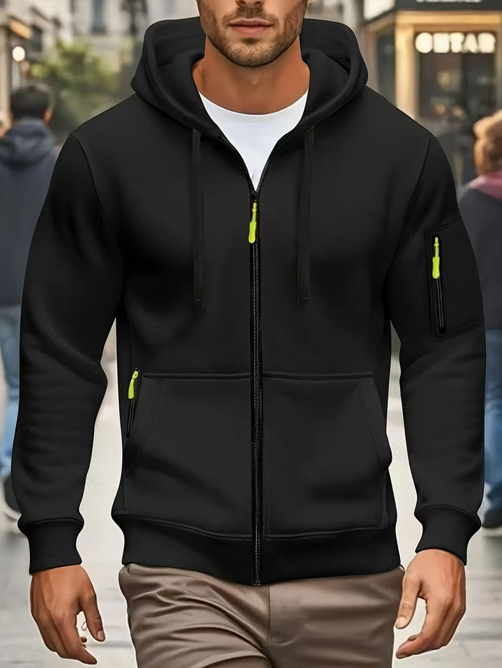 Herren nan funktionale Kapuzenjacke mit durchgehendem Reißverschluss, Ärmeltasche und elastischen Bündchen Drune