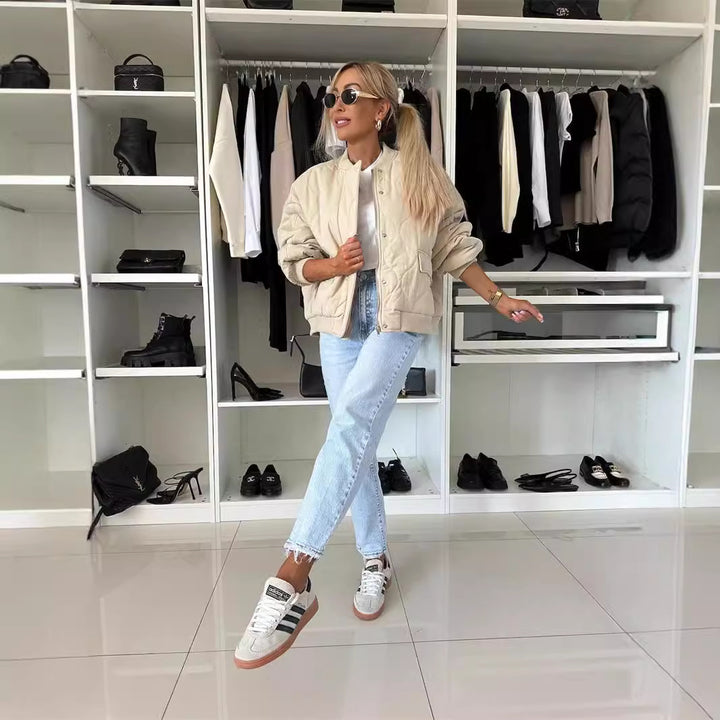 Damen lässige Steppjacke mit Knopfverschluss und elastischen Bündchen Drune