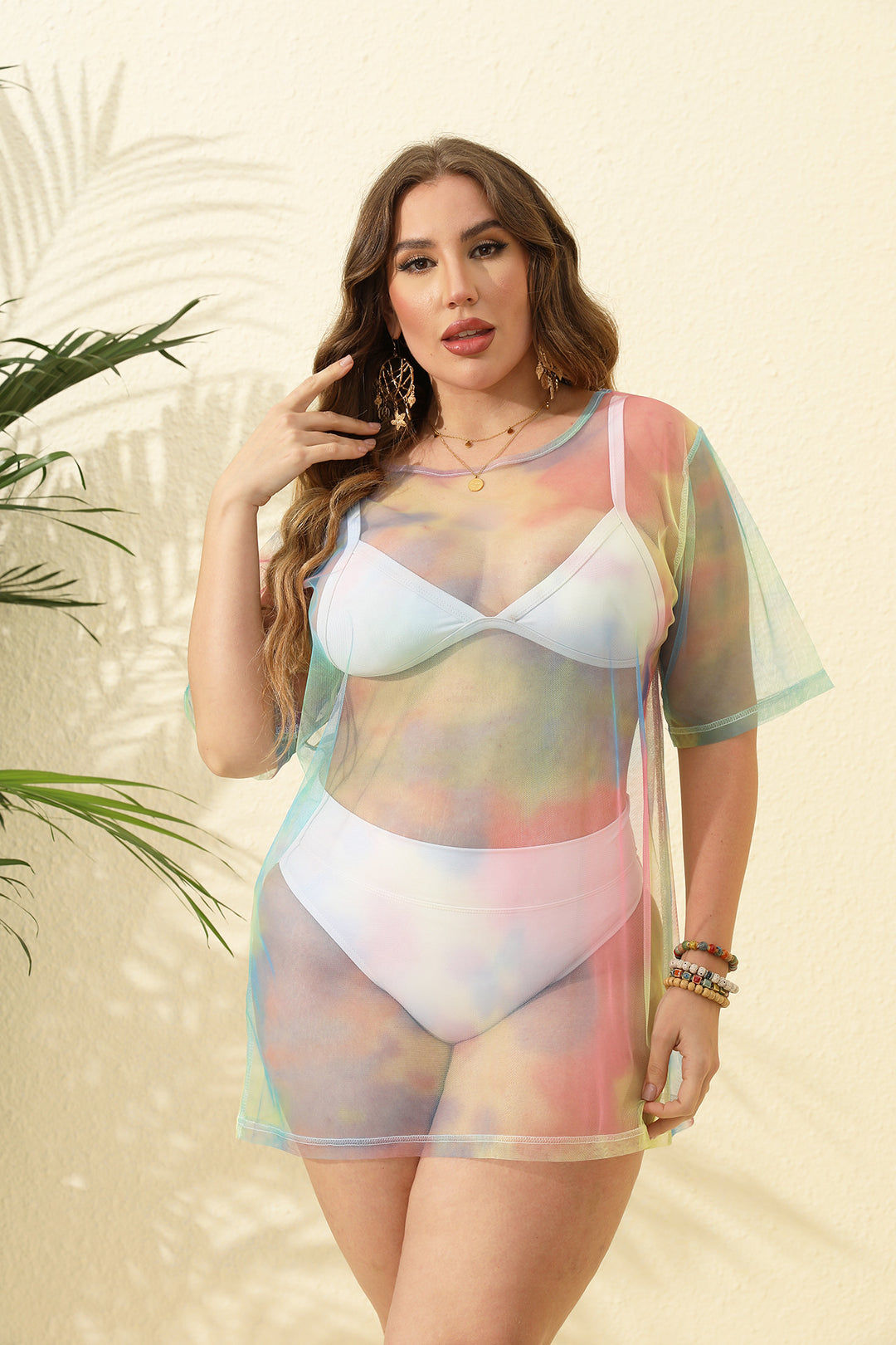 Damen transparenter Strandüberwurf aus leichtem Netzmaterial Drune