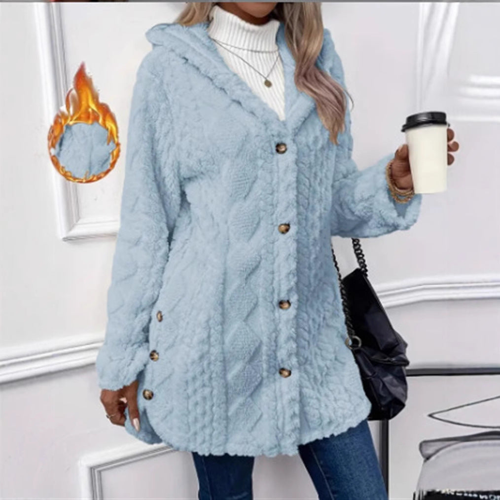 Damen Kuschelige Teddyjacke mit Knopfverschluss Drune