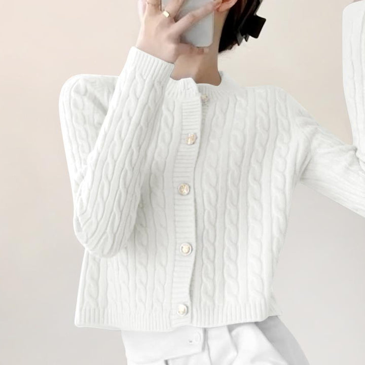 Damen Grobstrickjacke mit Knopfverschluss und schönem Zopfmuster Drune