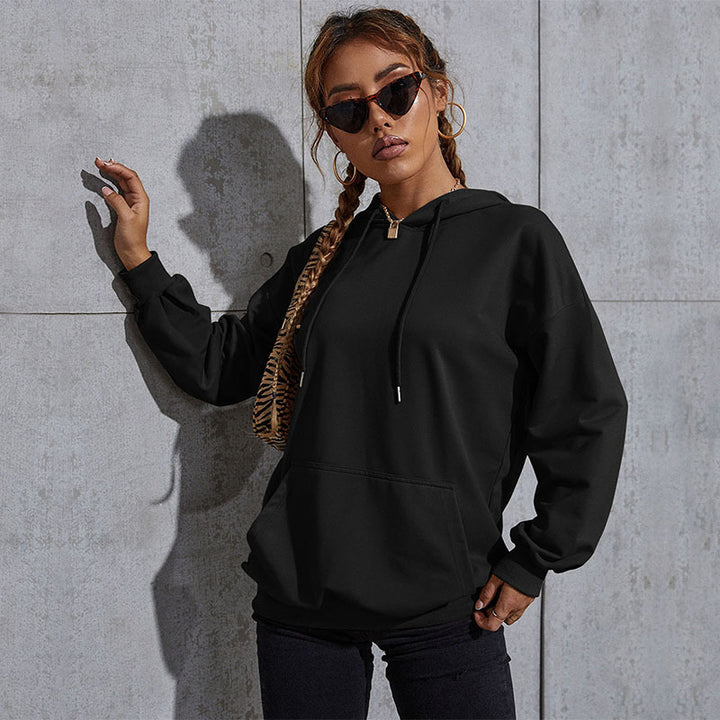 Damen Lässiger Oversize-Kapuzenpullover mit Statement-Print, Kängurutasche und Rippbündchen Drune