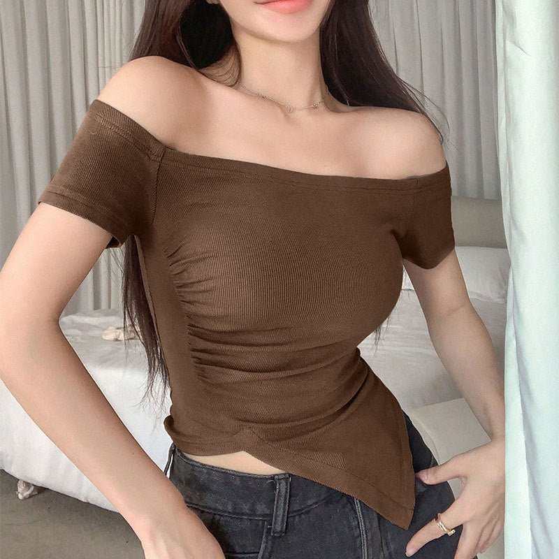 Damen asymmetrisches Crop-Top mit Raffung und einseitigem Schulterdesign Drune