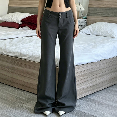 Damen nan hochtaillierte Schlaghose mit weitem Glockenbein und dekorativer Knopfleiste Drune