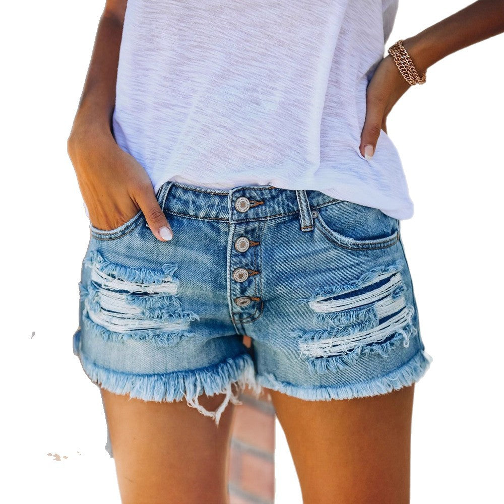 Damen Jeansshorts im trendigen Destroyed-Design mit fransigem Saum Drune