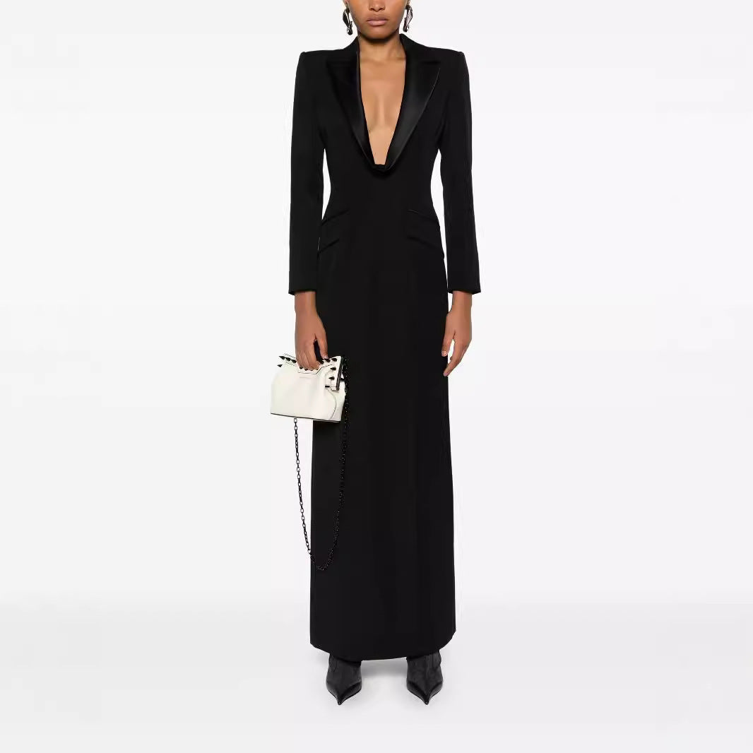 Damen Tailliertes Abend-Maxikleid im Smoking-Blazer-Stil Drune