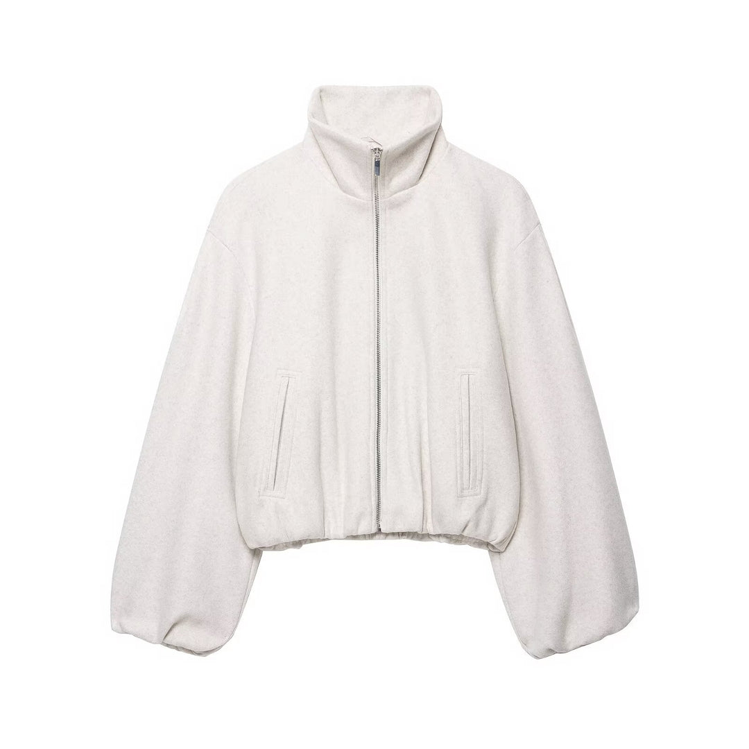 Damen Oversized Kurzblouson mit Stehkragen, Reißverschluss und elastischem Saum Drune