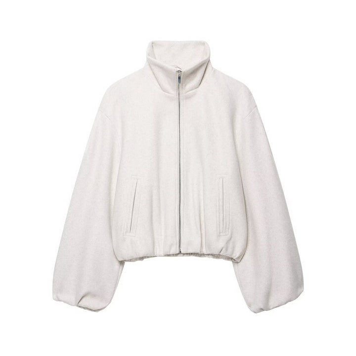 Damen Oversized Kurzblouson mit Stehkragen, Reißverschluss und elastischem Saum Drune