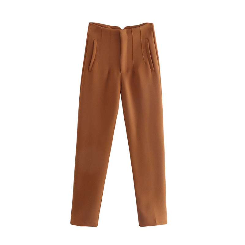 Damen Hochtaillierte tapered Anzughose mit Bügelfalte und Paspeltaschen Drune