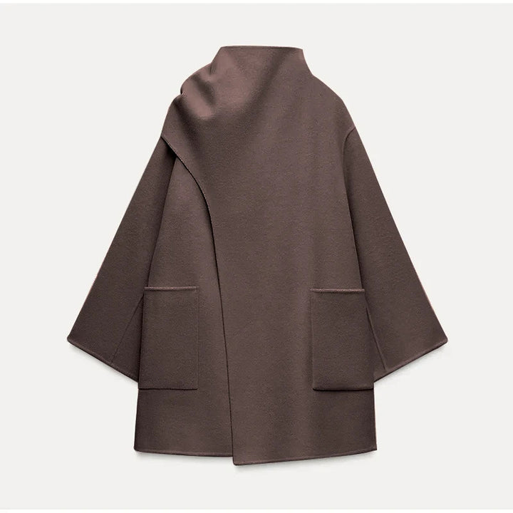 Damen Modische Wolljacke mit asymmetrischem Schnitt und praktischen Taschen Drune