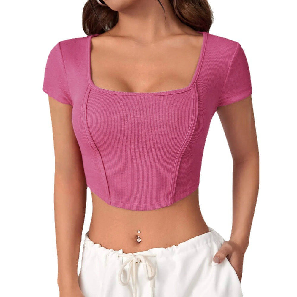 Damen cropped Oberteil mit quadratischem Ausschnitt und eleganter Rippstruktur Drune