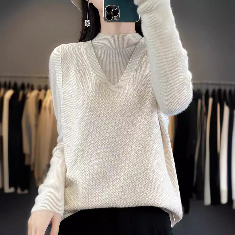 Damen Oversize Strickweste mit tiefem V‑Ausschnitt und feiner Struktur Drune