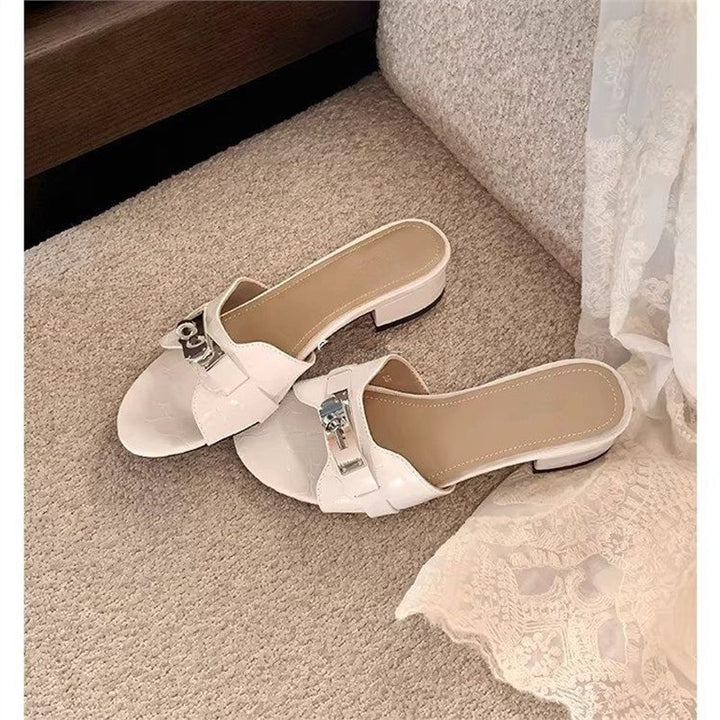Damen elegante Croc‑Patent‑Mules mit kleinem Blockabsatz Drune