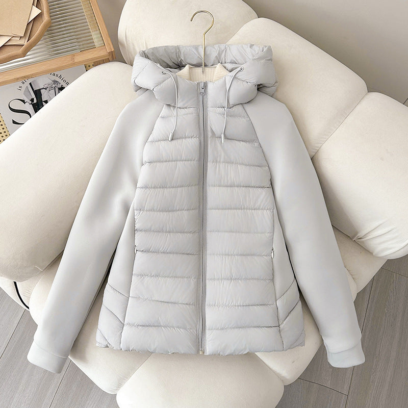 Damen Leichtgewichtige Hybrid-Pufferjacke mit Kapuze und Softshell-Ärmeln Drune