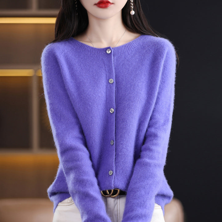 Damen Kurzgeschnittener Cardigan in Mohair‑Optik mit Rundhalsausschnitt und Perlmuttknöpfen Drune