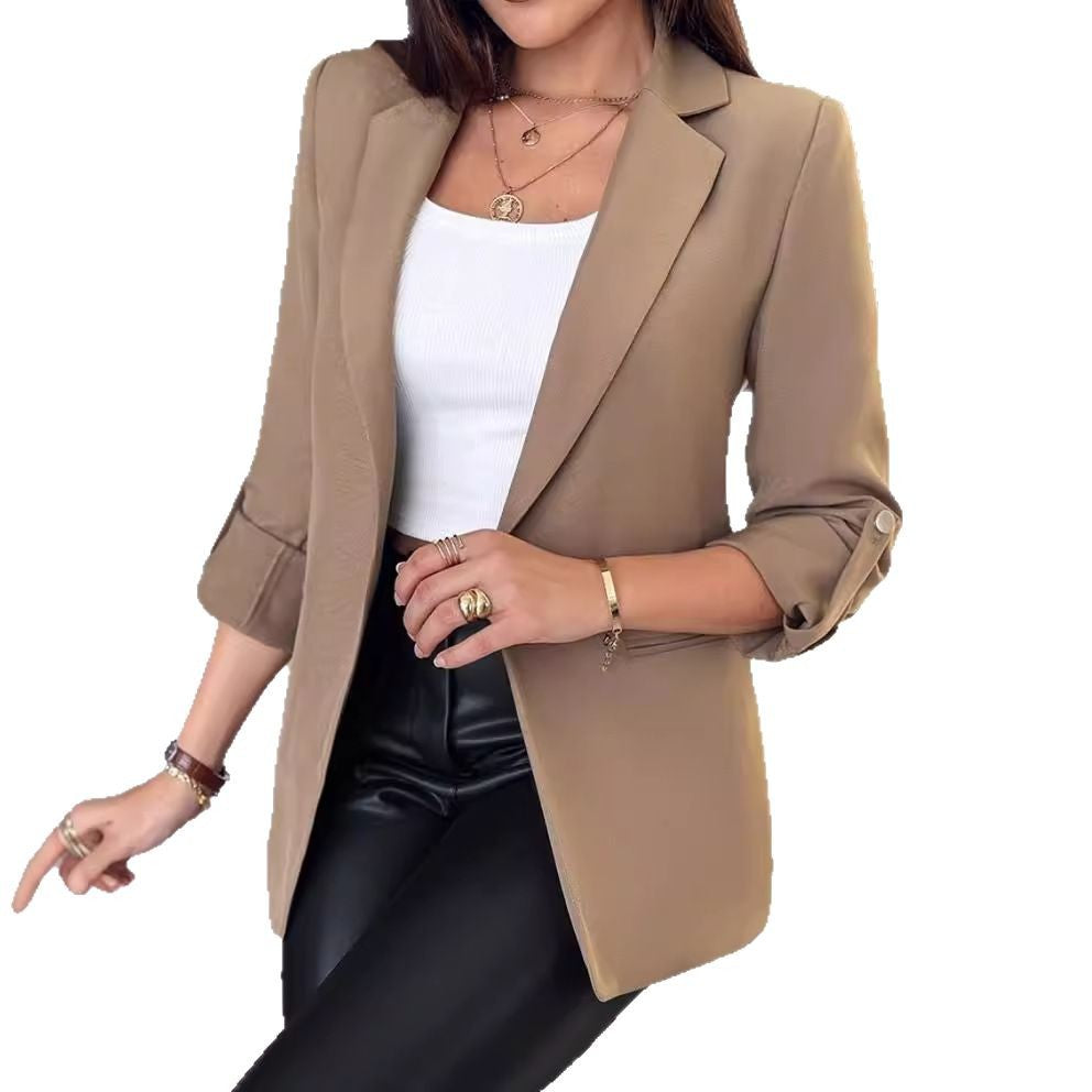 Damen nan taillierter Longblazer mit aufgekrempelten Ärmeln, Reverskragen und schlanker Silhouette Drune