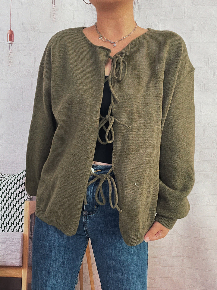 Damen Strickjacke mit dekorativem Schnürdesign und weitem Schnitt Drune