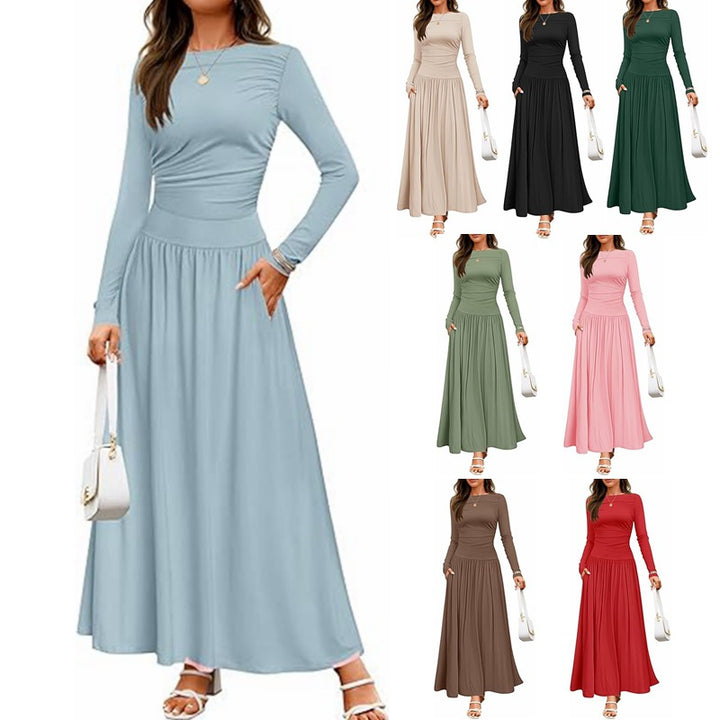 Damen Maxikleid mit langen Ärmeln und elegantem Wickeldesign Drune