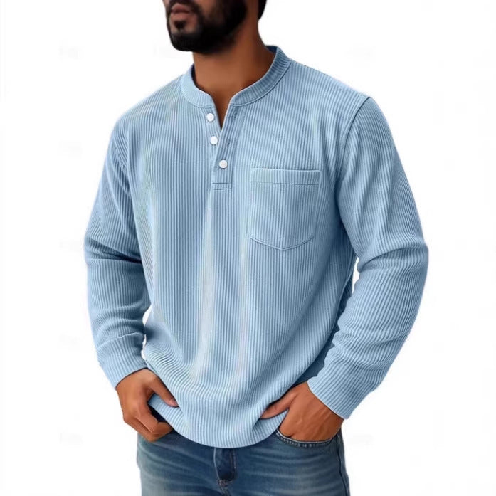 Herren nan thermisches Waffelstrick-Henleyshirt mit Stehkragen Brusttasche und geripptem Komfortschnitt Drune