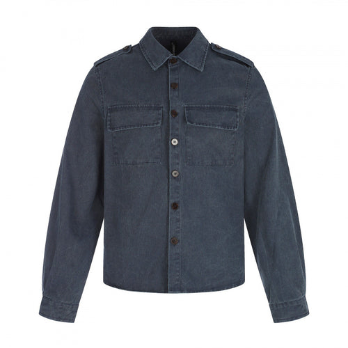 Damen Kastenförmige Overshirt-Jacke aus Denim mit Schulterklappen und aufgesetzten Brusttaschen Drune