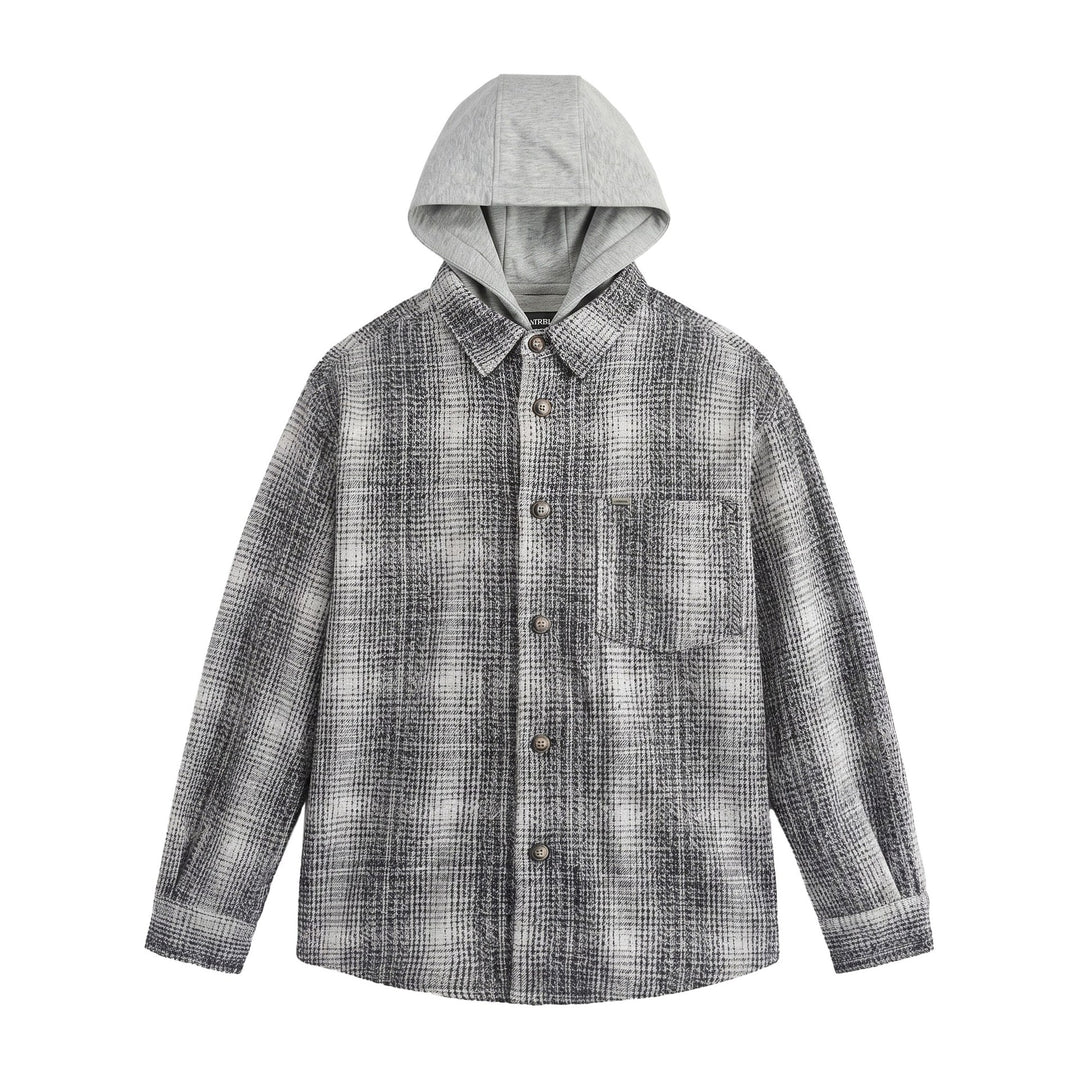 Herren Kapuzen-Overshirt im Wollmix mit Karomuster und aufgesetzter Brusttasche Drune