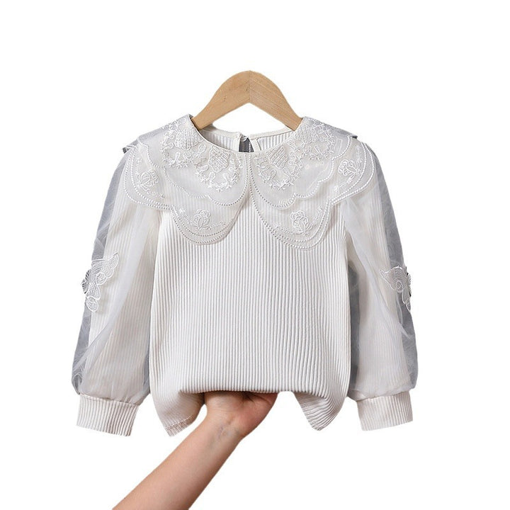 Mädchen modische Bluse mit eleganten Tüllärmeln und kunstvoller Spitzenverzierung Drune