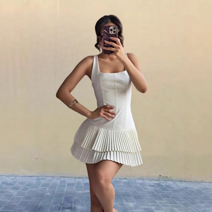 Damen Plissiertes Mini-Kleid mit ausgestelltem Rock Drune