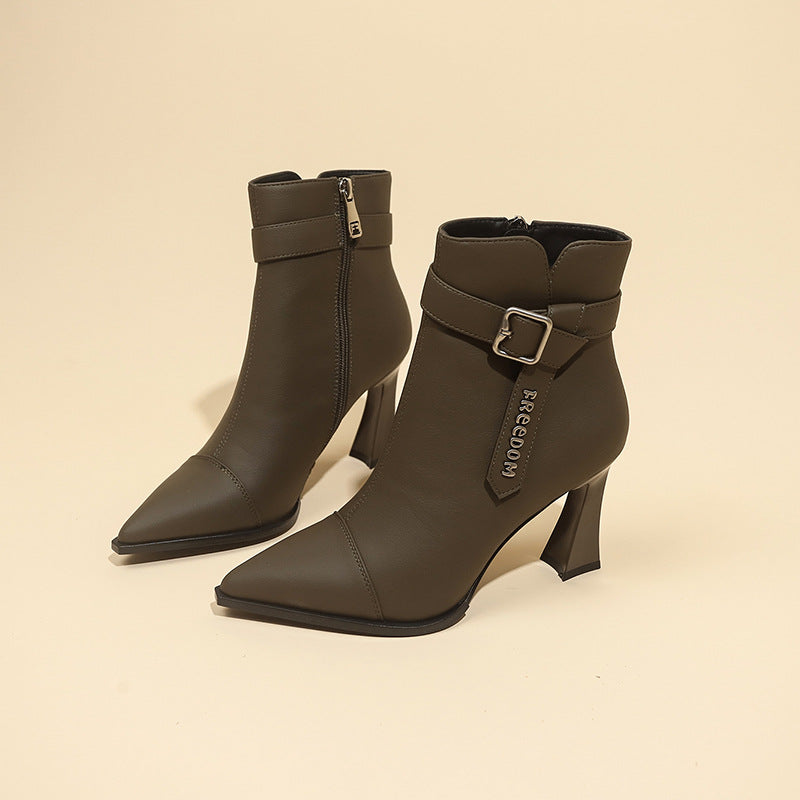Damen Elegante Stiefeletten mit hohem Absatz und modischem Riemen Drune