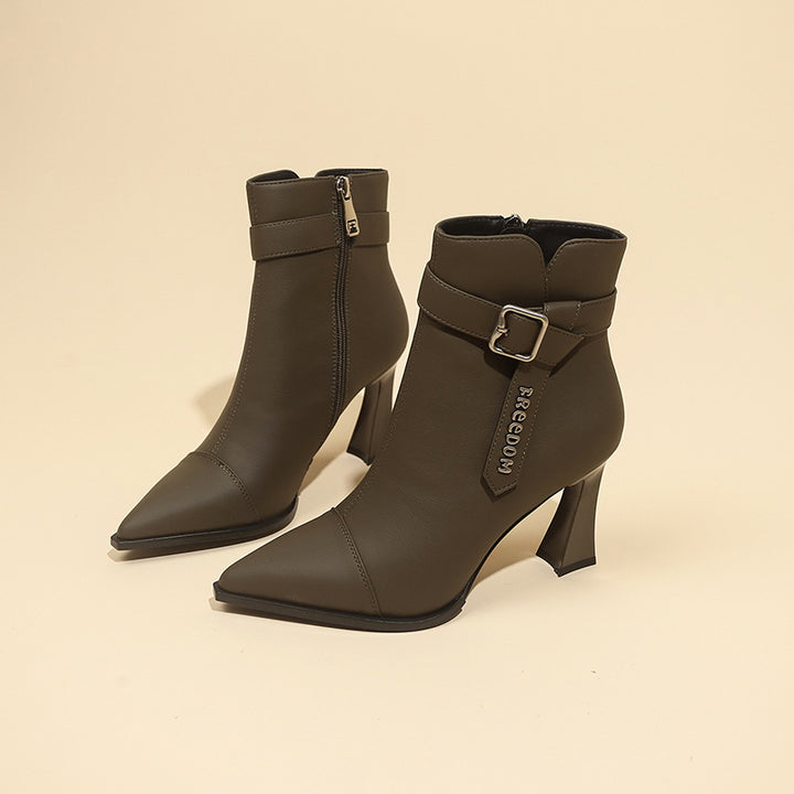 Damen Elegante Stiefeletten mit hohem Absatz und modischem Riemen Drune