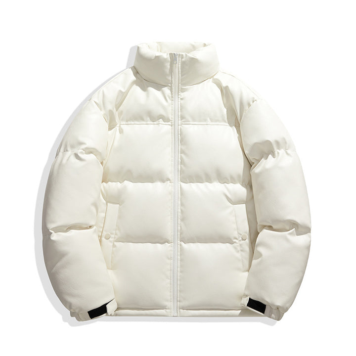 Unisex gesteppte Isolationsjacke mit Kunstleder-Schulterbesatz und hohem Stehkragen Drune