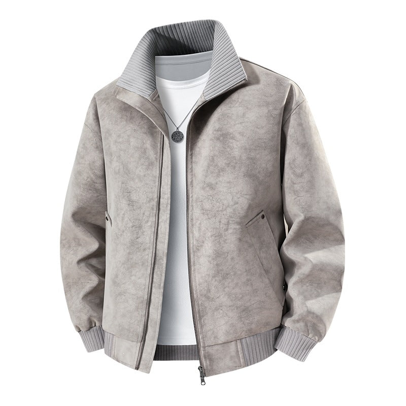 Herren Velours‑Imitat Bomberjacke mit Stehkragen, Thermofutter & Reißverschluss Drune