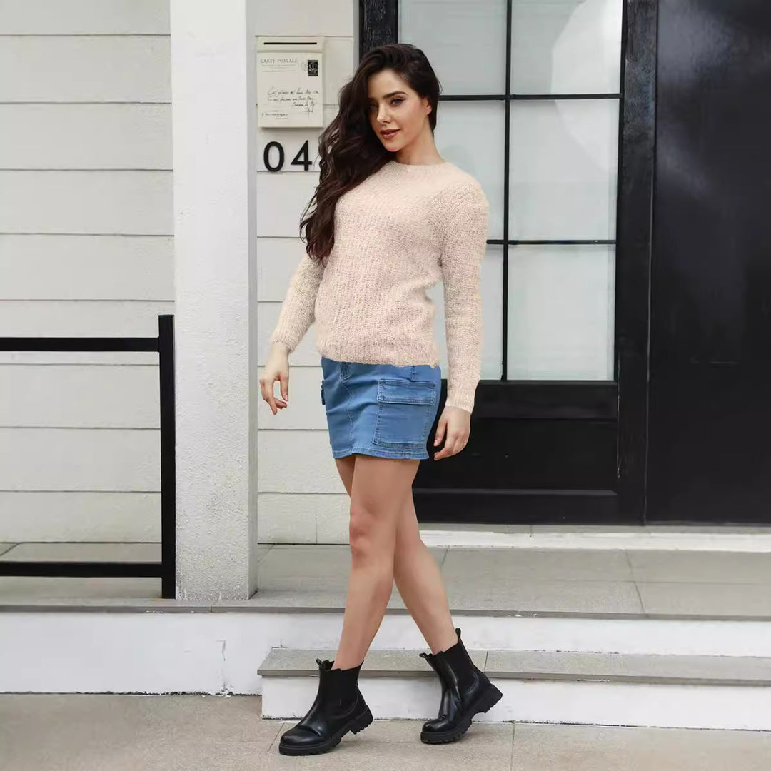 Damen Gemütlicher Strickpullover mit lockerer Passform und feiner Struktur Drune