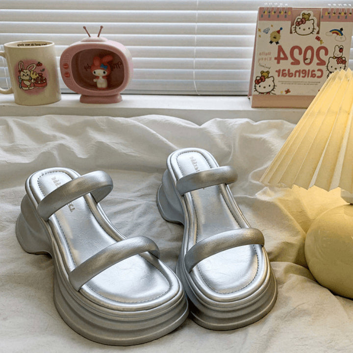 Damen modische Plateausandalen mit breiten Riemen und ergonomischer Sohle Drune