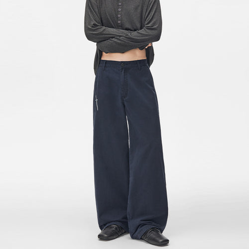 Herren Extraweite Baumwoll‑Twill Baggyhose mit tiefem Schritt und Karabineranhänger Drune