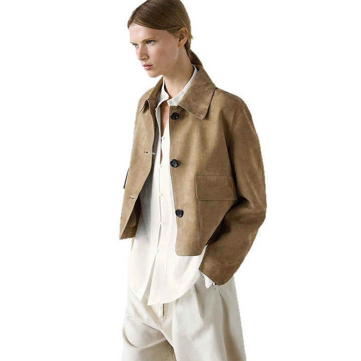Damen modische Kurzjacke mit praktischen Brusttaschen und aufgesetzten Knöpfen Drune