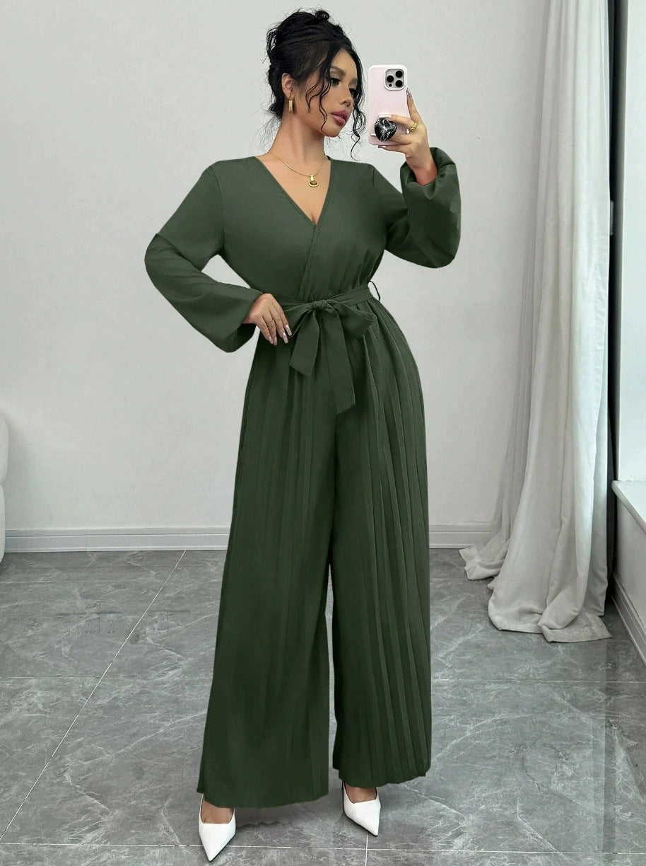Damen Eleganter Plissee Jumpsuit Drune