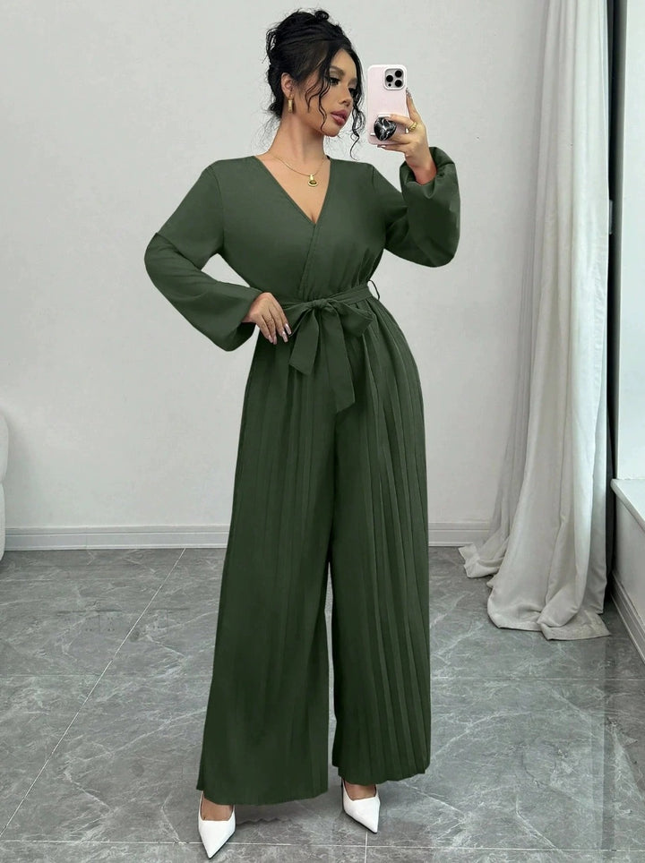 Damen Eleganter Plissee Jumpsuit Drune