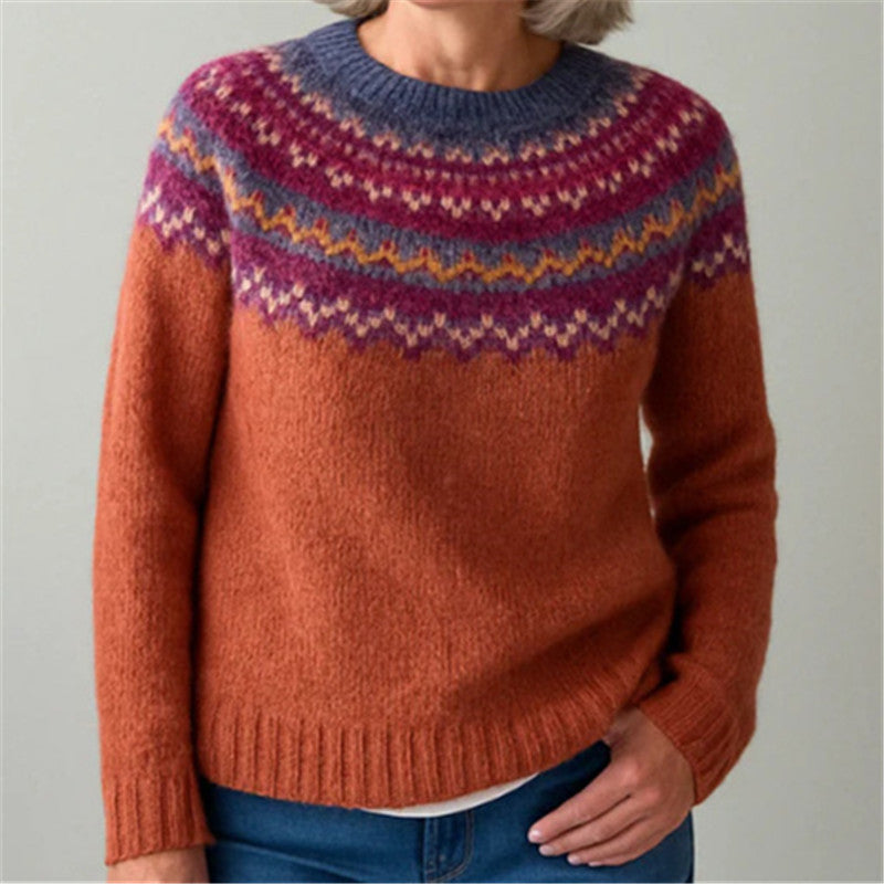 Damen nan Norwegerpullover aus Wollmix mit Rundhalsausschnitt und traditionellem Fair-Isle-Yoke Drune